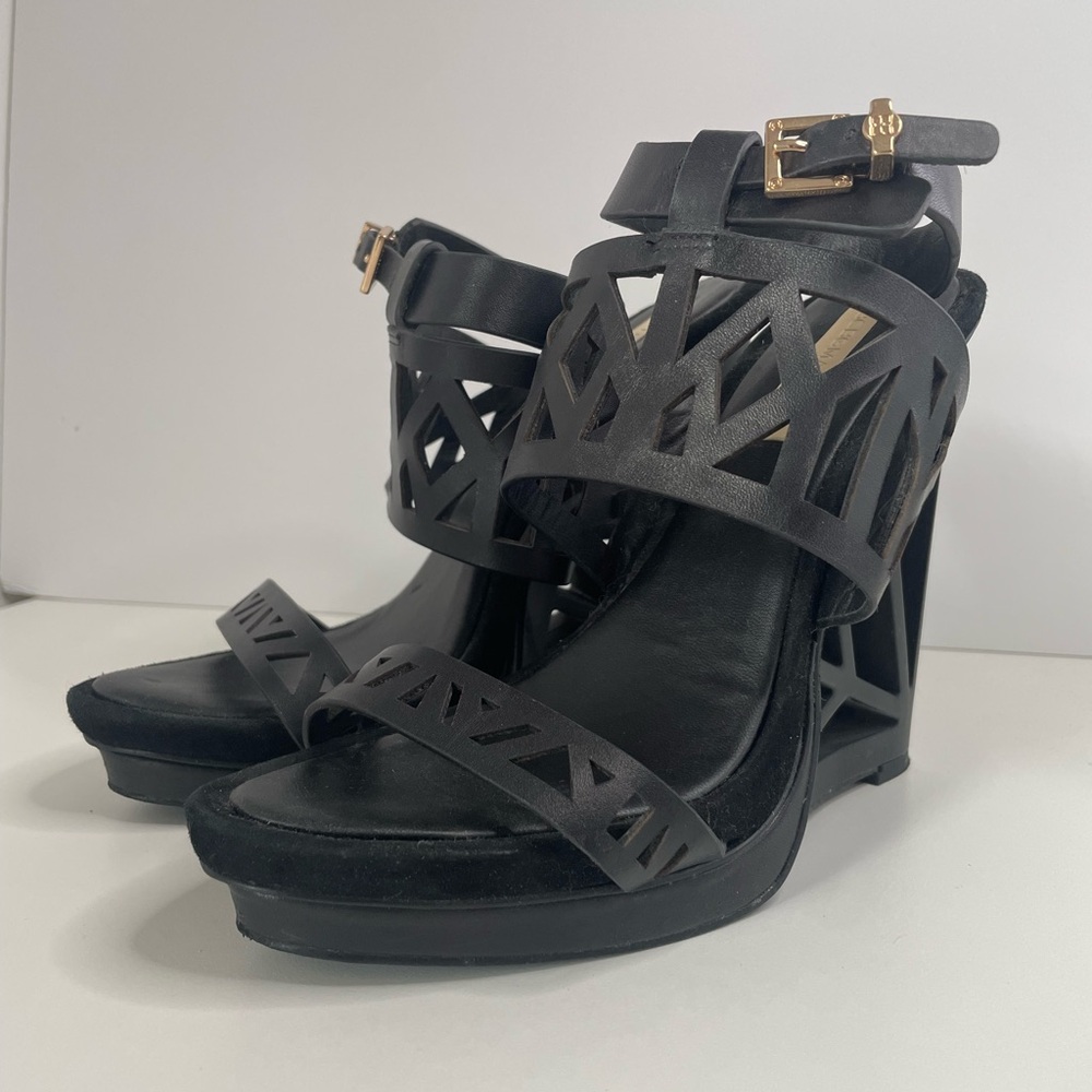 BCBGMaxAzria Geometric Cut Out Wedge Sandal